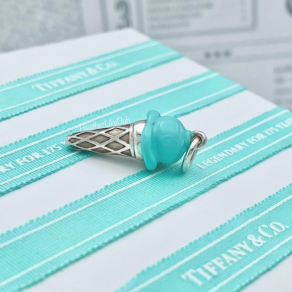 Authentic Tiffany & Co. BLUE Enamel Ice Cream Cone Sterling Silver Charm Pendant - Picture 6 of 8